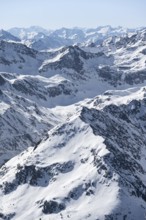 Peaks and mountains in winter, Sellraintal, Stubai Alps, Kühtai, Tyrol, Austria, Europe