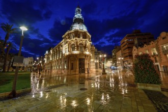 City Hall in the Palacio Consistorial, blue hour, Cartagena, Region of Murcia, Spain, Europe