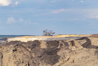 Spoil heaps and stacker in the Welzow-Süd opencast lignite mine, Niederlausitz, Spree-Neiße,