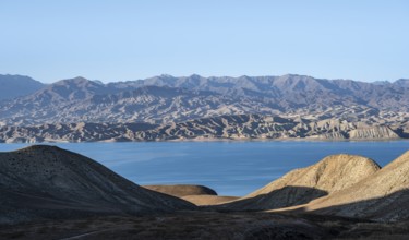 Erosion landscape on the Naryn River, Toktogul Reservoir, Kyrgyzstan, Asia