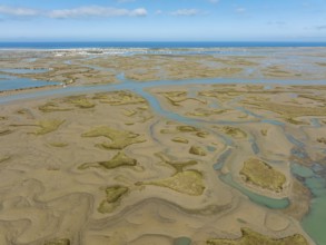 Network of channels and streams at low tide, in the marshland of the Bahía de Cádiz, in the