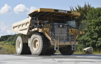 Caterpillar truck driving limestone, Saxony-Anhalt, Germany, Europe