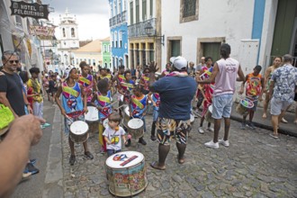 Traditional drumming group in the historic old town, Salvador, State of Bahia, Brazil, South