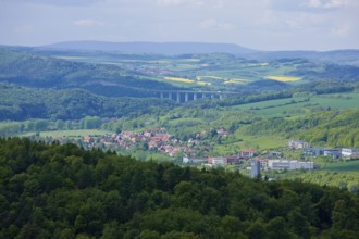 View from Wartburg Castle over Eisenach to the Werratal Bridge. The Werratalbrücke Hörschel is a