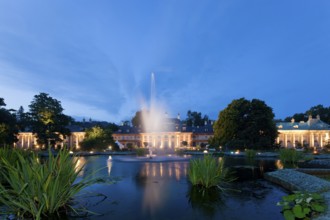 Pillnitz Palace Park in the evening, lighting rehearsal for the Pillnitz Palace Night. Pillnitz has