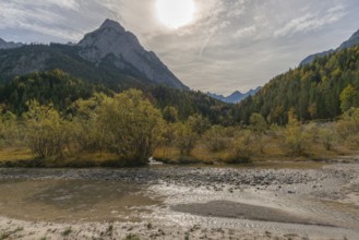 Rißbach in Rißtal, riverbed, Karwendel nature park Park in autumn, Tyrol, Austria, Europe