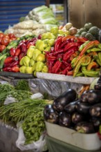 Stall selling vegetables at the Osh Bazaar, Bishkek, Kyrgyzstan, Asia