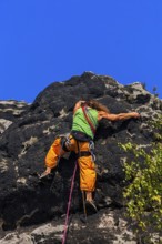 Climbers in the Schrammstein area in Saxon Switzerland