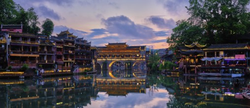 Chinese tourist attraction destination, panorama of Feng Huang Ancient Town (Phoenix Ancient Town)