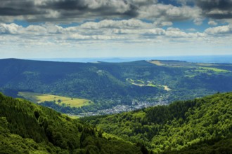 La Bourboule in Valley of Haute Dordogne, Sancy Massif, Puy de Dome, Auvergne Rhone Alpes, France,