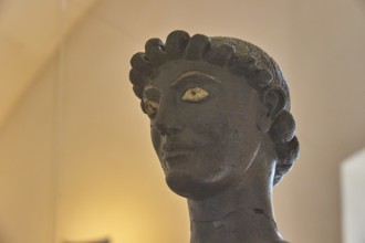 Efebo di Selinunte, detail, head, Dionysos Iakchos, bronze statue, Selinunte, archaeological site,