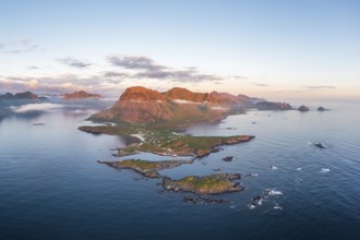 Fishing village Hovden, coast, fjords and mountains, Langøya island, Vesterålen archipelago,