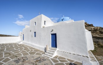 Monastery of Agios Ioannis Detis on the coast between rocks, Paros, Cyclades, Greece, Europe