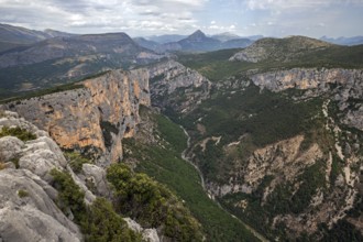 View into the Verdon Gorge at the Belvedere de la Dent d Aire, below river Verdon, Grand Canyon du