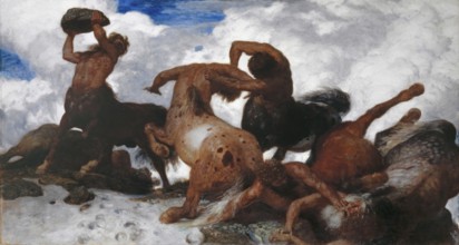 The Battle of the Centaurs, Centaur Fight, after a painting by Arnold Böcklin, 1872, Historical,