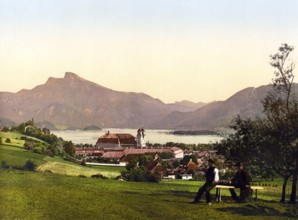 Mondsee and Schafberg, Austria, c. 1890, Historic, digitally restored reproduction from a 19th