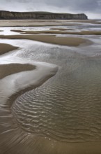 Tide pools on sand beach at low tide at Cap Blanc Nez, Pas-de-Calais, France, Europe