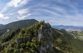 Drone shot, Nockstein with view to Gaisberg, Osterhorngruppe, Flachgau, Land Salzburg, Austria,