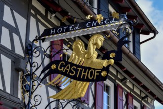 Sign at an inn, Engel, Sasbachwalden, Ortenaukreis, Black Forest, Baden-Württemberg, Germany,