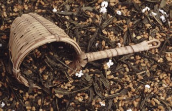 Bamboo tea strainer, herbal tea, mixed tea from different dried leaves and flower, tea strainer