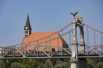 Art Nouveau Salzach Bridge between Oberndorf bei Salzburg and Laufen an der Salzach with Collegiate