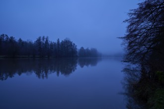 River Main at dawn, Urphar, Wertheim, Main, Main-Tauber-Kreis, Baden-Württemberg, Germany, Europe