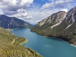 Aerial view of Plansee, Reutte, Ammergau Alps, Tyrol Austria, Plansee, Tyrol, Austria, Europe