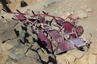 Construction workers' wheelbarrows, renovation of Samhuram, Khor Rouri, excavation site on the