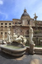 Old town of Palermo, Piazza Pretoria, part of the Mannerist fountain Fontana Pretoria and in the