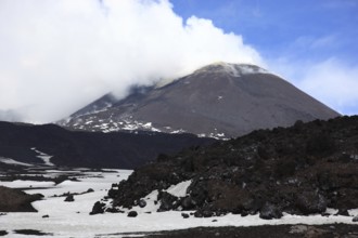 Volcanic landscape and the smoking peak of Etna, Etna, Sicily, Italy, Europe