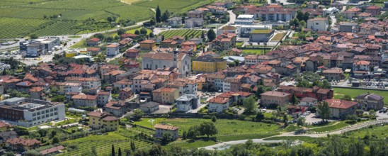 Town view, view of the Sarca Valley with the village of Dro, Garda Mountains, Arco, Trentino-Alto