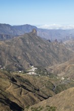 View from Cruz de Tejeda, Parque Rural del Nublo, in the back Roque Batayga, below the village of