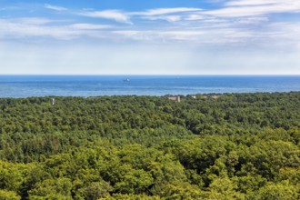 Panoramic view of the Prorer Wiek and the Baltic Sea from the viewing platform, tree-top walk at