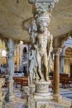 Hercules, detail marble pulpit, sculptor Giovanni Pisano, 1302-11, Cathedral, Cattedrale