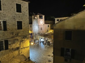 Clock Tower at Od Oruzja Square in the Old Town of Kotor, historical, Bay of Kotor, Adriatic Sea,