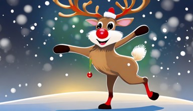 Rudolf the reindeer dances in winter, generated with AI