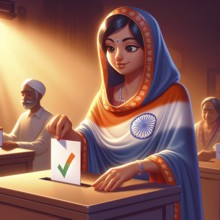 Indian citizen casting vote in ballot box in general election. AI Generated