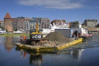 Dredger ship on the Motlawa, Gdansk, Pomeranian Voivodeship, Poland, Europe