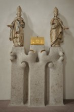 Two sculptures Saint Burkardus and Boniface with inscription in the golden chest Seal of his love,