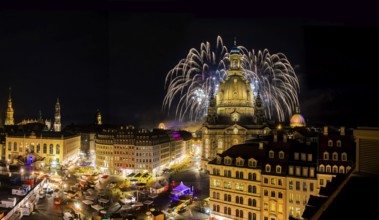 Fireworks behind the Church of Our Lady at the Dresden City Festival