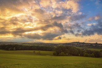 Evening sky over Rippien, Hänichen and Possendorf in the Osterzgebirge mountains