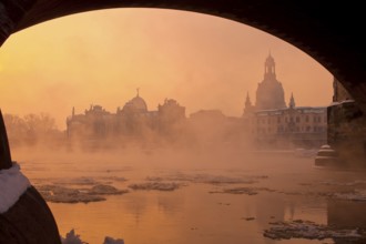 Dresden morning fog over the Elbe