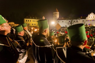 Miners pay their respects on the Schlossplatz