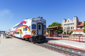 New Mexico Rail Runner Express regional train railway in Albuquerque, USA, North America