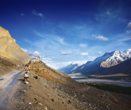 Road to Ki Monastery. Spiti Valley, Himachal Pradesh, India, Himachal Pradesh, India, Asia