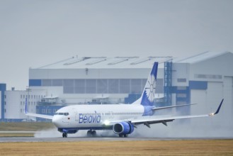 MINSK, BELARUS, JUNE 15, 2018: Belavia belarusian airlines flight Boeing 737-800 plane landing on