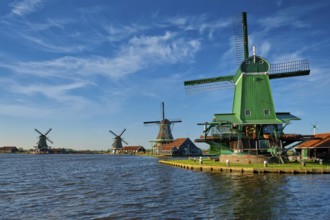 Netherlands rural lanscape Windmills at famous tourist site Zaanse Schans in Holland. Zaandam,