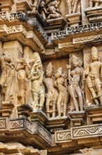 Famous stone carving sculptures, Vishvanath Temple, Khajuraho, India. Unesco World Heritage Site