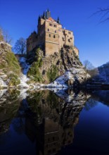 Kriebstein Castle rises on a steep rock above the Zschopau. Within the large group of hilltop