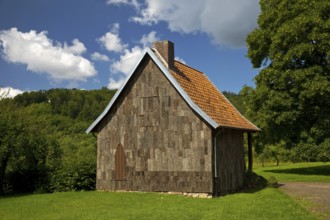 The Borkenhaus from 1808 on the river island Doktorwerder, Hann. Münden or Hannoversch Münden,